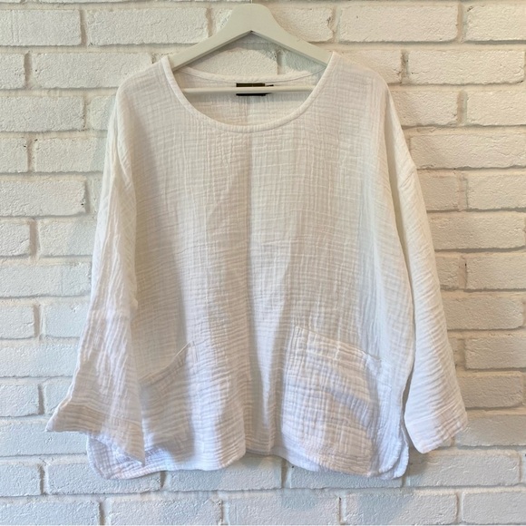Honest Cotton White Gauze Lose Boxy Top Blouse Women’s Size L/XL - Picture 1 of 10